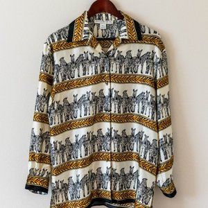 Silk Vintage Animal Print Button Down